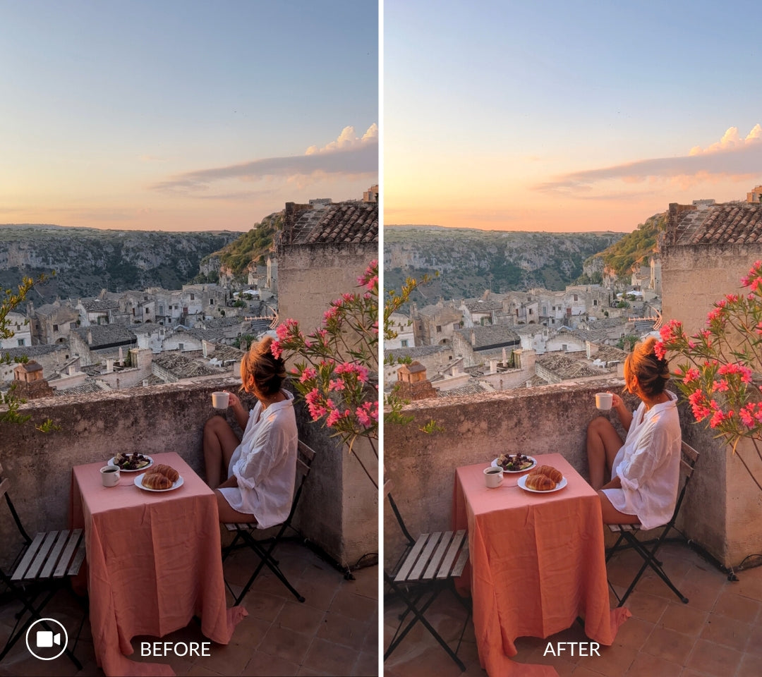 matera italy at sunset before and after edited with iPhone LUTs and mobile video filters